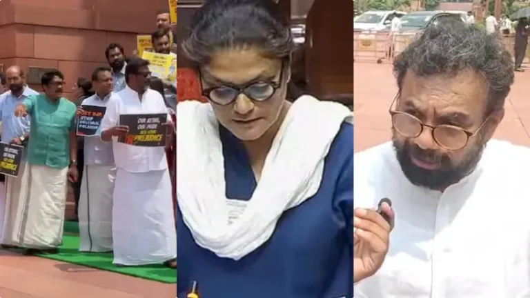 south-indian-opposition-mps-protest-at-parliament-over-bjp-mp-sushmita-dev-lungi-wala-comment